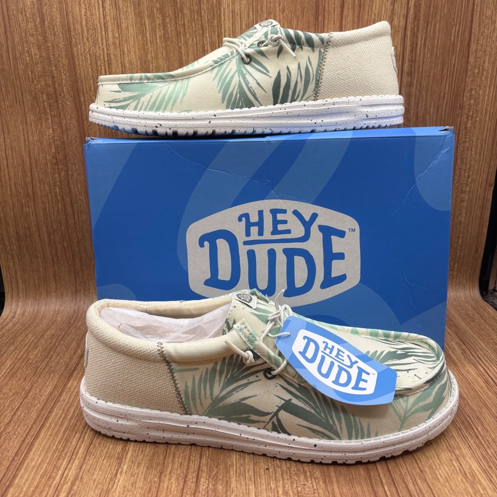 Hey Dude Wally Funk Light Grey Celadon Green Mens Size 10 Psych Palm Loafers NEW